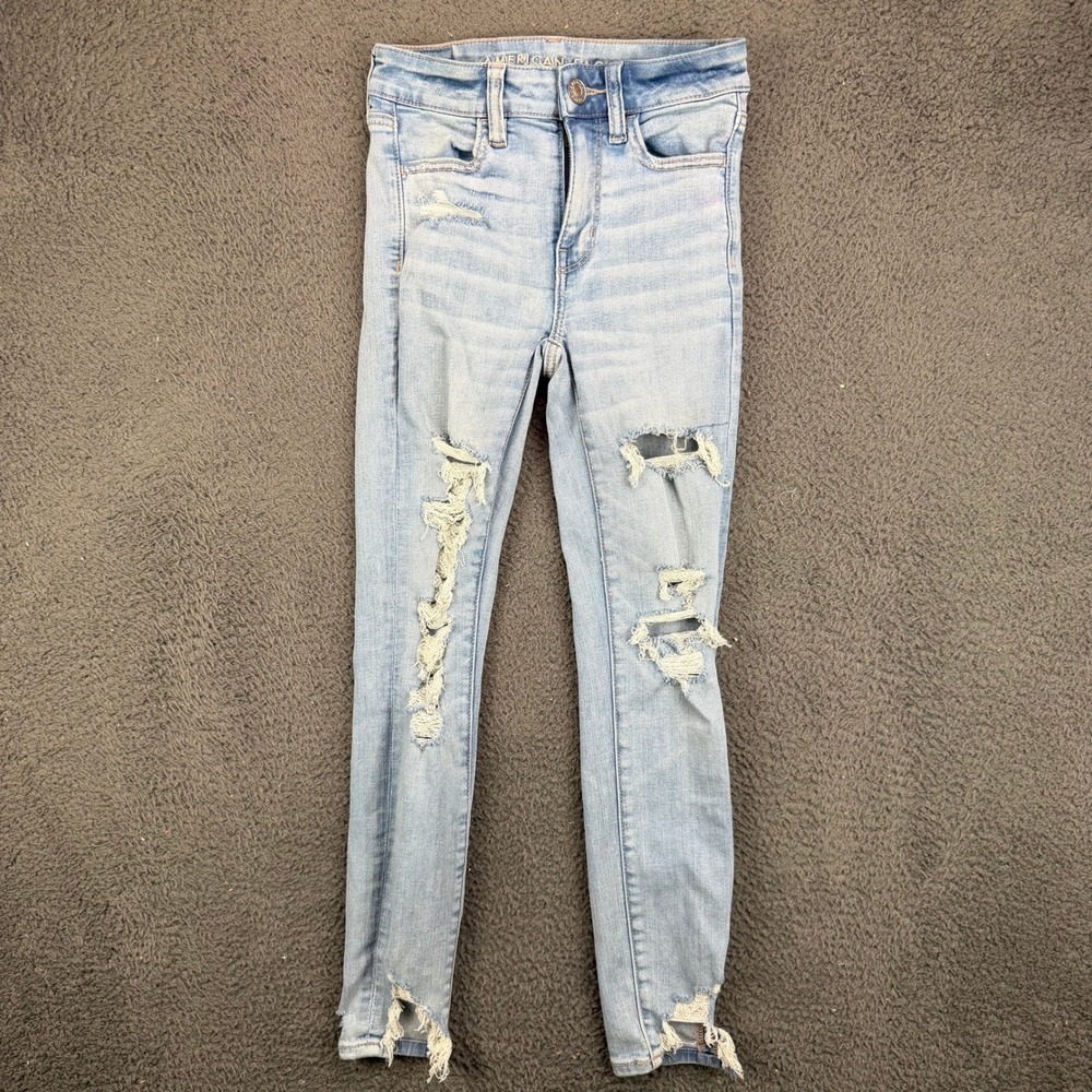 American Eagle Hi-Rise Jegging Light Wash Distressed Skinny Jeans Size 00 Short